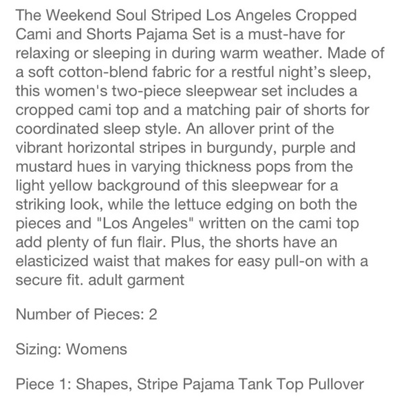 3/$20 - Weekend Soul Los Angeles Pajama Set, S - Picture 4 of 7